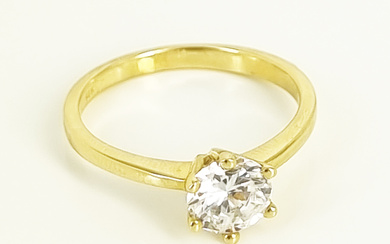 A 14ct GOLD AND 'DIAMONESQUE' SOLITAIRE RING
