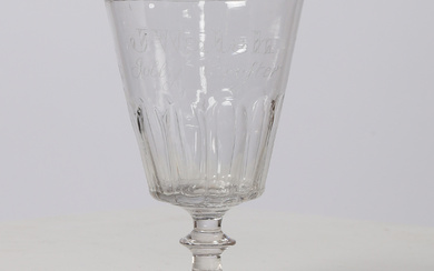 A 19TH CENTURY GLASS RUMMER ENGRAVED WITH NAME, ENGLISH CIRCA 1840.