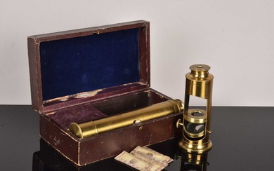 A 19th Century Brass Microscope and Telescope Combination Set