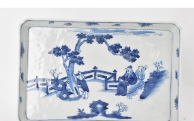 A 19th century Chinese blue and white tray, of rectangular s...