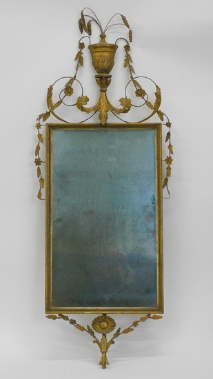 A 19th-century gilt and gesso looking glass. Worn
