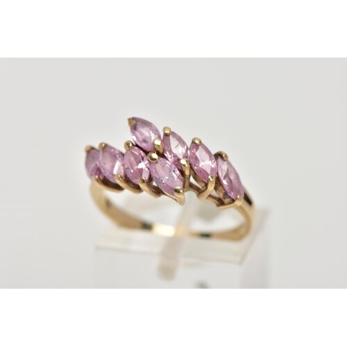 A 9CT GOLD, PINK CUBIC ZIRCONIA CROSSOVER RING, crossover st...