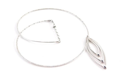 A 9ct white gold modern necklace, the pendant with...