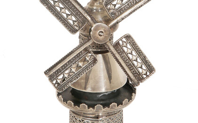 A BENZION STERLING SILVER SPICE TOWER IN THE FORM OF A WINDMILL