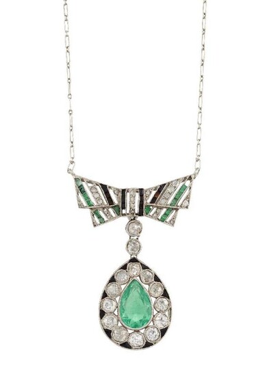 A Belle Epoque, emerald, diamond and onyx...