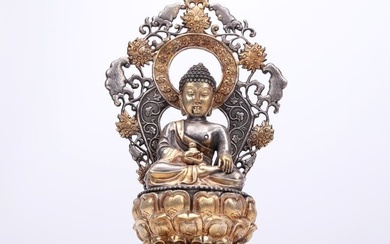 A Brilliant Gilt-Bronze Silver Figure Of Buddha Shakyamuni