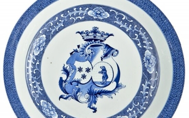 A Chinese Armorial Blue and White Porcelain Charger for the Dutch Market