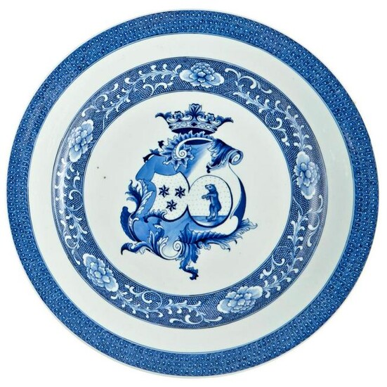 A Chinese Armorial Blue and White Porcelain Charger for