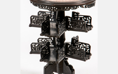 A Chinese Carved Hardwood Three Tiered Display Table