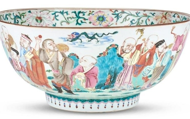 A Chinese Export Enameled Porcelain Punch Bowl