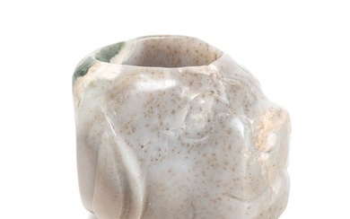A Chinese Jade Hardstone Gong in Form of Dog Head