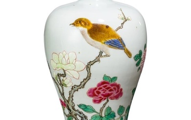 A Chinese famille rose Meiping vase with bird and flowers, probably Yongzheng period