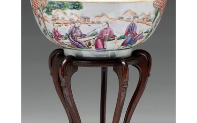 A Chinese famille rose bowl, c1770, painted with two groups ...