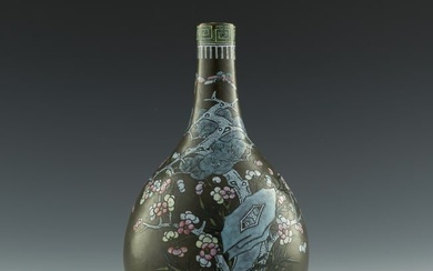 A Chinese teadust-glazed enamel-decorated dan vase, late 19th century