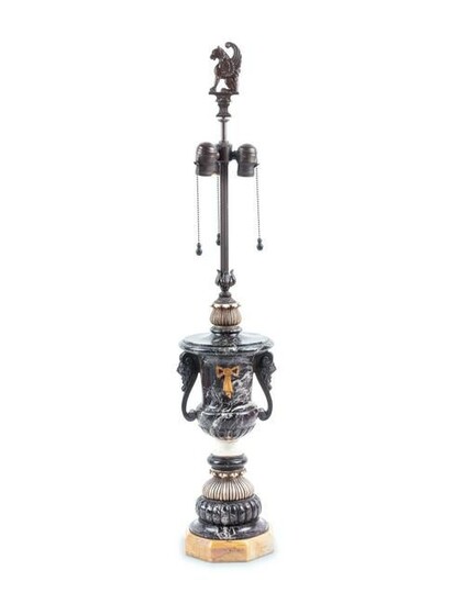 A Continental Gilt Bronze Mounted Marble Table Lamp