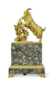 A FRENCH ORMOLU-MOUNTED ORBICOLARE MARBLE STRIKING MANTEL CLOCK, SECOND QUARTER 19TH CENTURY