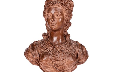 A FRENCH TERRACOTTA BUST OF A YOUNG WOMAN, 18TH CENTURY