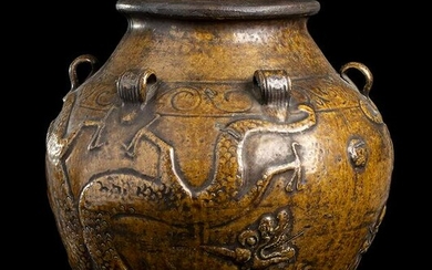 A GLAZED MARTABAN JAR China, probably Ming dynasty