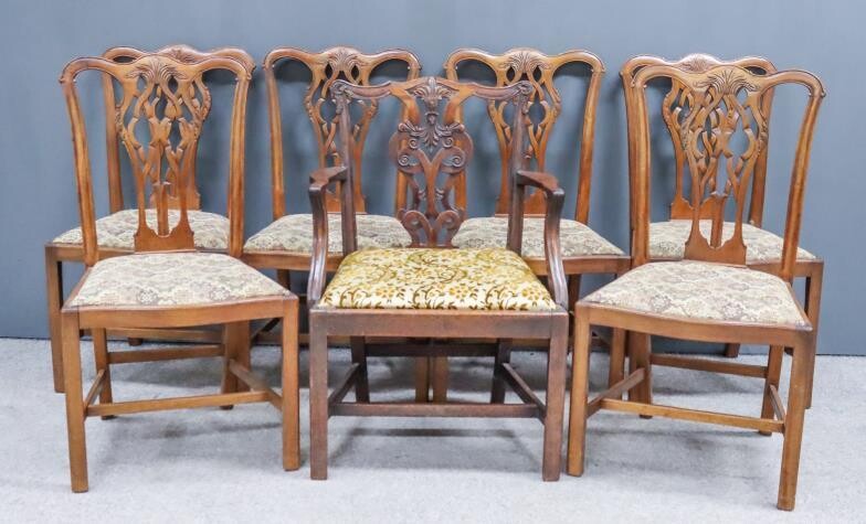 A George III Mahogany Armchair and a Set of...