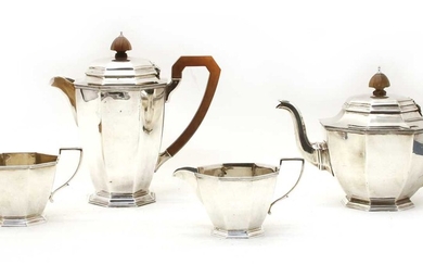 A George VI silver four piece tea set, of octagonal design by Adie Bros Ltd