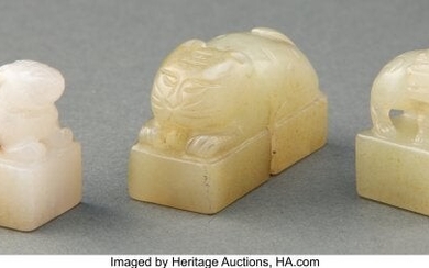 A Group of Three Chinese Carved Jade Seals 1 x 1