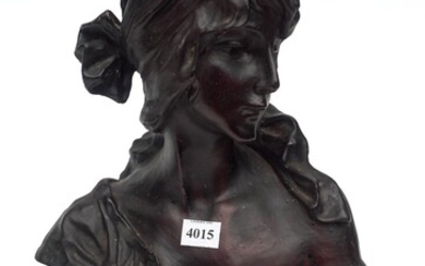 A LARGE VICTORIAN CAST IRON BUST OF A MAIDEN 'CENDRILION' H.38CM