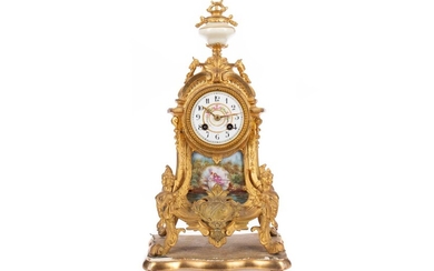 A LATE 19TH CENTURY FRENCH GILTMETAL AND PORCELAIN MANTEL CLOCK