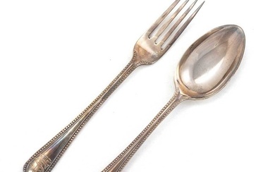 A LATE VICTORIAN SILVER CHRISTENING SPOON AND FORK
