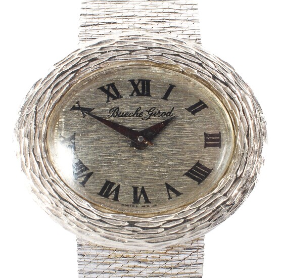 A Ladies Beuche Girod 18ct white gold manual wind wristwatch.