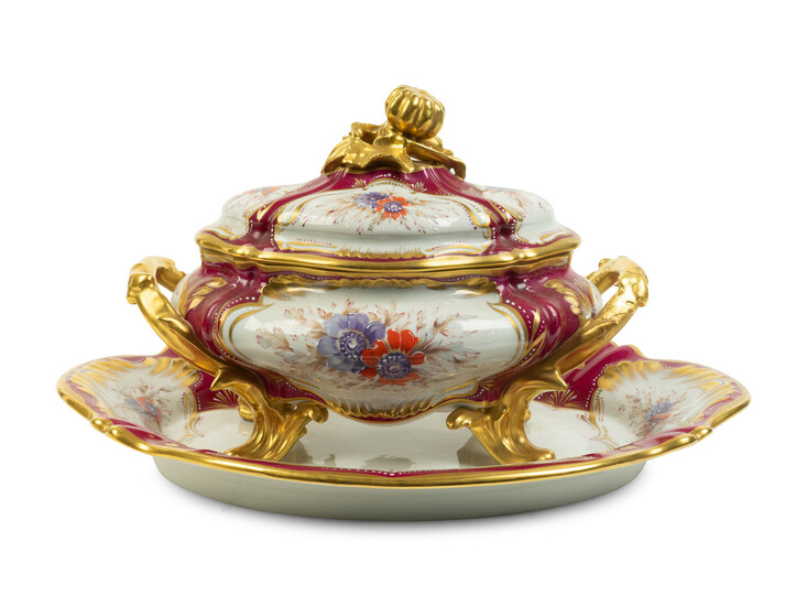 A Limoges Painted Porcelain Tureen and Undertray