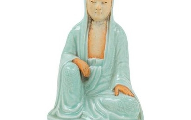 A Longquan Glazed Biscuit Figure of Guanyin Height 12