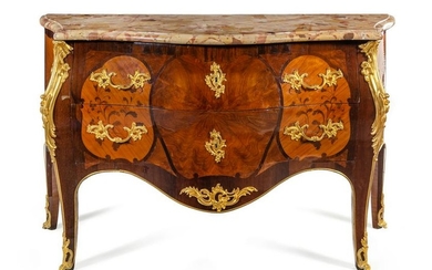 A Louis XV Style Gilt Bronze Mounted Marquetry
