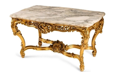 A Louis XV Style Pierce-Carved Giltwood Salon Table