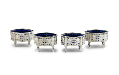 A MATCHED SET OF FOUR VICTORIAN SILVER SALTS,...