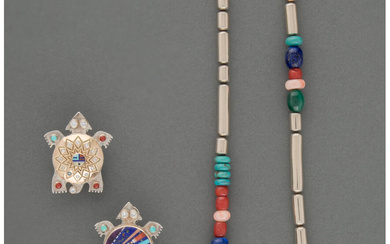 A Navajo / Hopi Necklace with Matching Pair of...