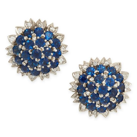 A PAIR OF VINTAGE SAPPHIRE AND DIAMOND CLIP EARRINGS in