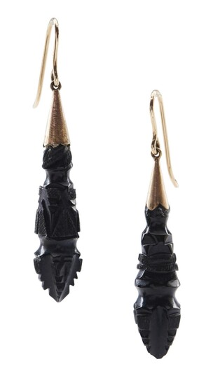 A PAIR OF WHITBY JET EARRINGS