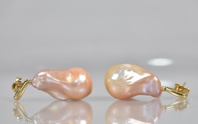 A Pair of 18ct Gold and Champagne Baroque Pearl Drop Earring...