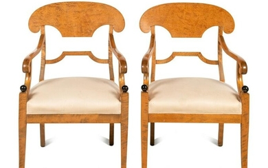 A Pair of Biedermeier Style Birch Open Armchairs