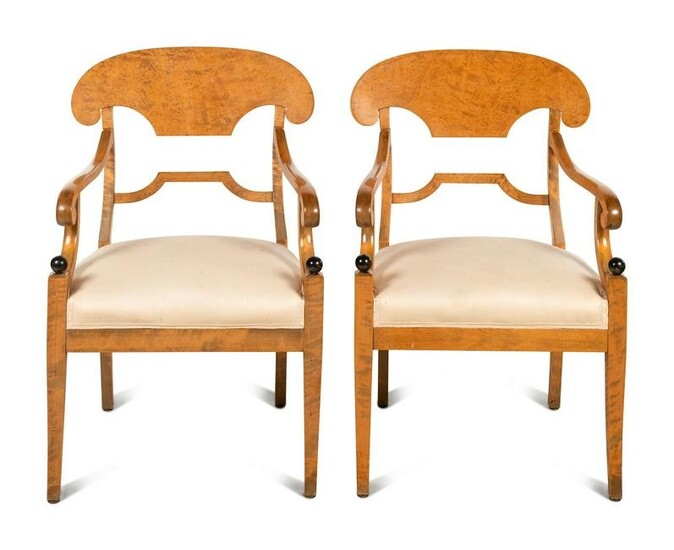 A Pair of Biedermeier Style Birch Open Armchairs