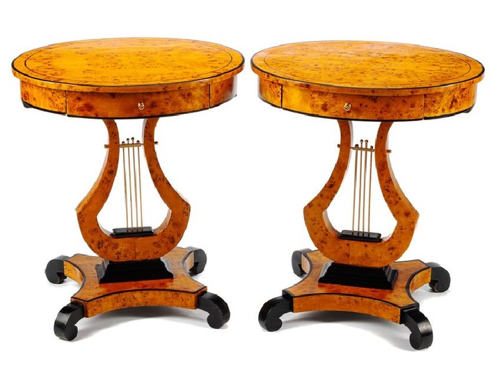 A Pair of Biedermeier Style Parcel Ebonized Tables