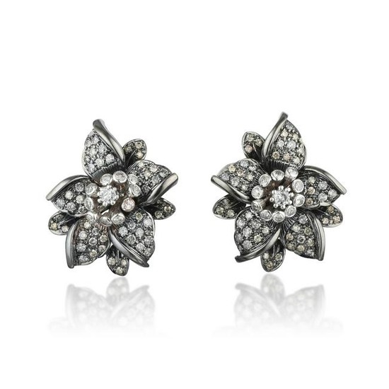 A Pair of Diamond Flower Earrings