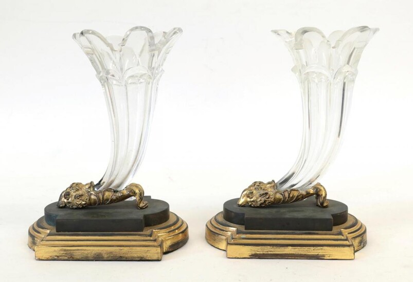 A Pair of French Gilt and Patinated Metal Mounted Glass...