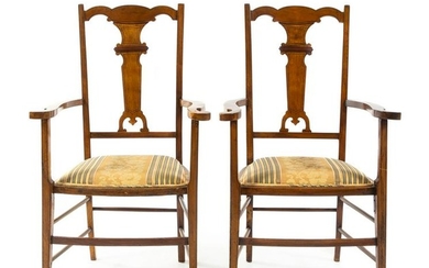 A Pair of Italian Fruitwood Armchairs Height 40 inches.