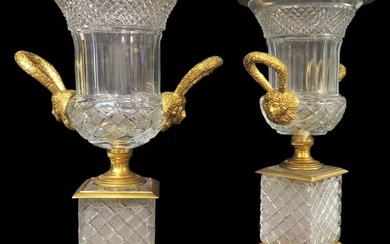 A Pair of Large Bronze Baccarat style Crystal Vases