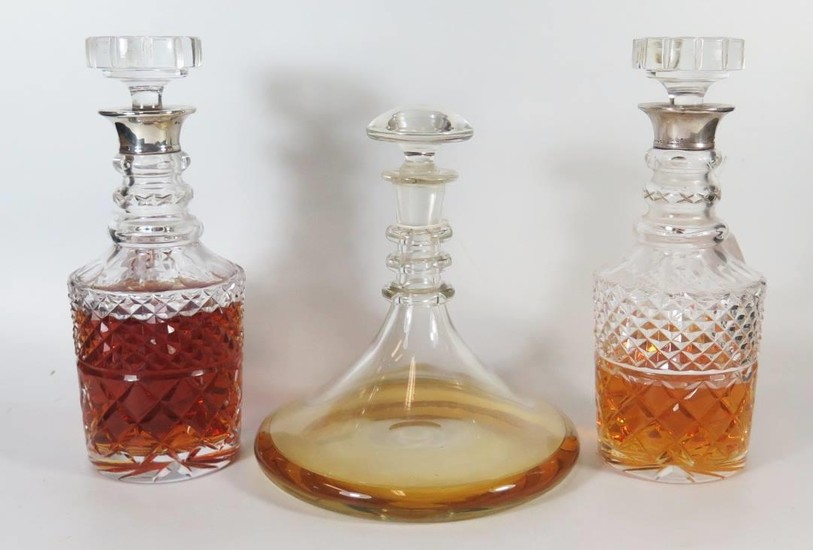 A Pair of Silver Collared Cut Crystal Decanters London 1967 ...