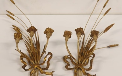 A Pair of Three Light Sheaf of Wheat Sconces