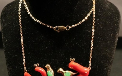 A RED CORAL BIRD SHAPE PENDANT