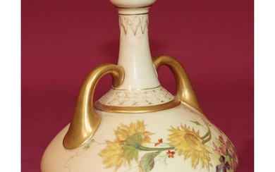 A Royal Worcester Blush round bulbous 2-handled thin necked ...