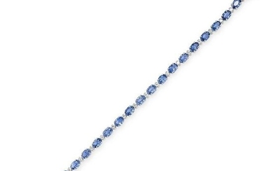 A SAPPHIRE AND DIAMOND LINE BRACELET Oval-cut blue